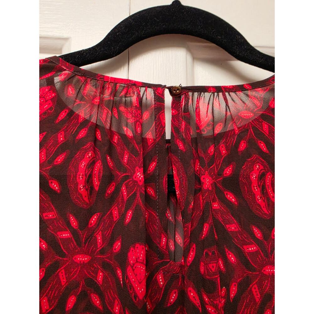 Ulla Johnson Medine Fuchsia Silk Printed Ruffled Long Sleeve Blouse Size 0 - Picture 6 of 11